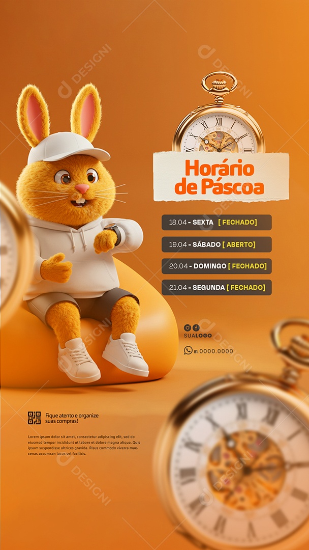 Story Aviso Horário de Páscoa Academia Social Media PSD Editável