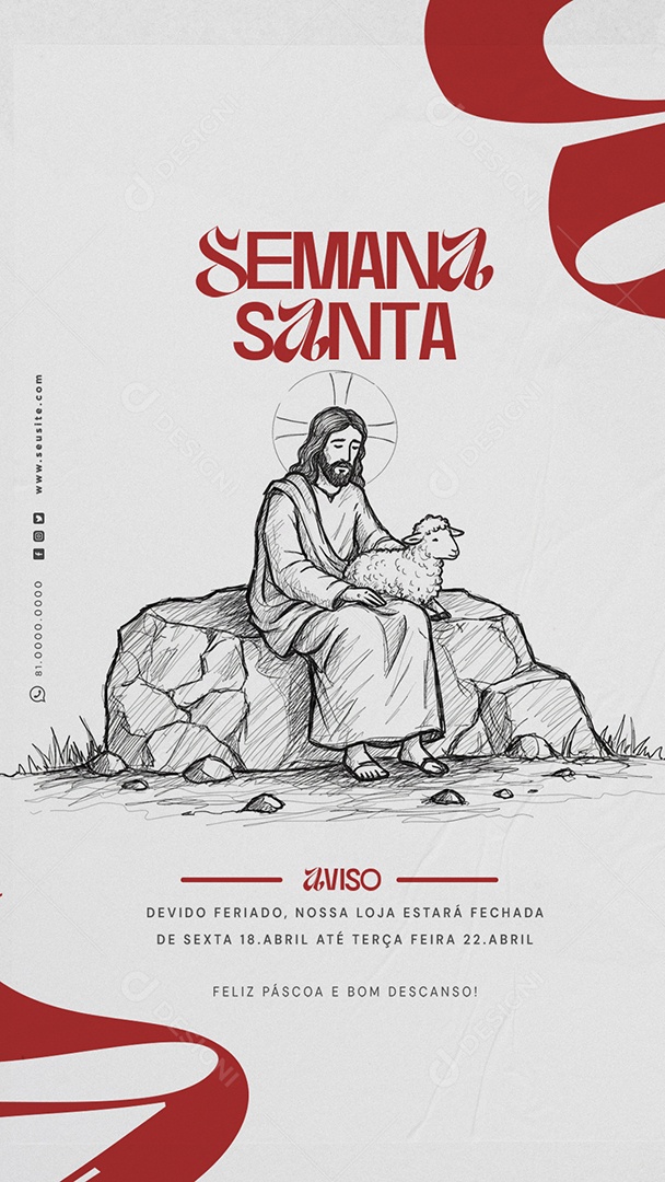 Semana Santa Horário de Funcionamento Social Media PSD Editável