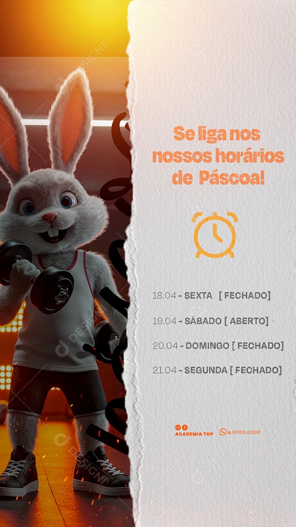 Story Aviso Horário de Páscoa Academia Social Media PSD Editável