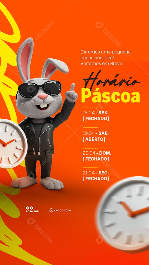 Story Aviso Horário de Páscoa Social Media PSD Editável