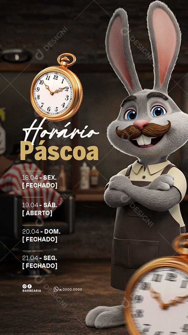 Story Aviso Horário de Páscoa Barbearia Social Media PSD Editável