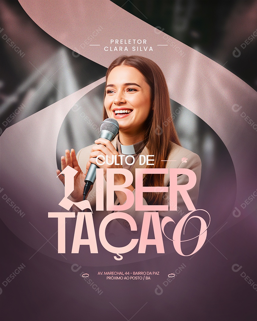 Flyer Gospel Culto de Libertação Social Media PSD Editável
