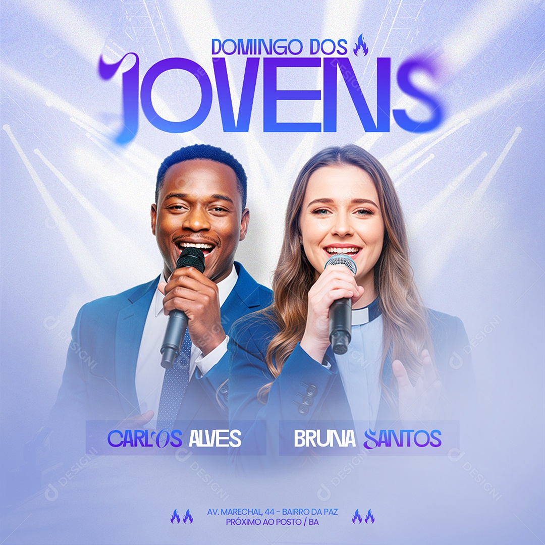 Feed Gospel Culto Domingo dos Jovens Social Media PSD Editável