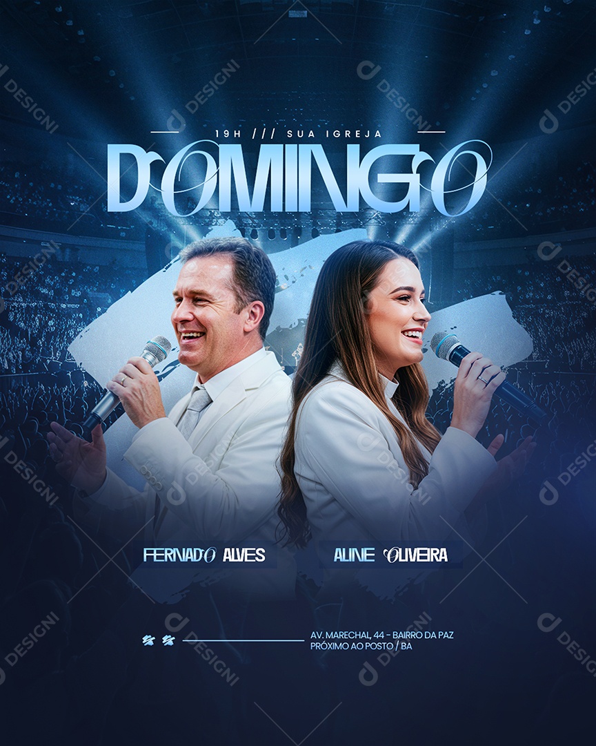 Flyer Gospel Culto Domingo Social Media PSD Editável