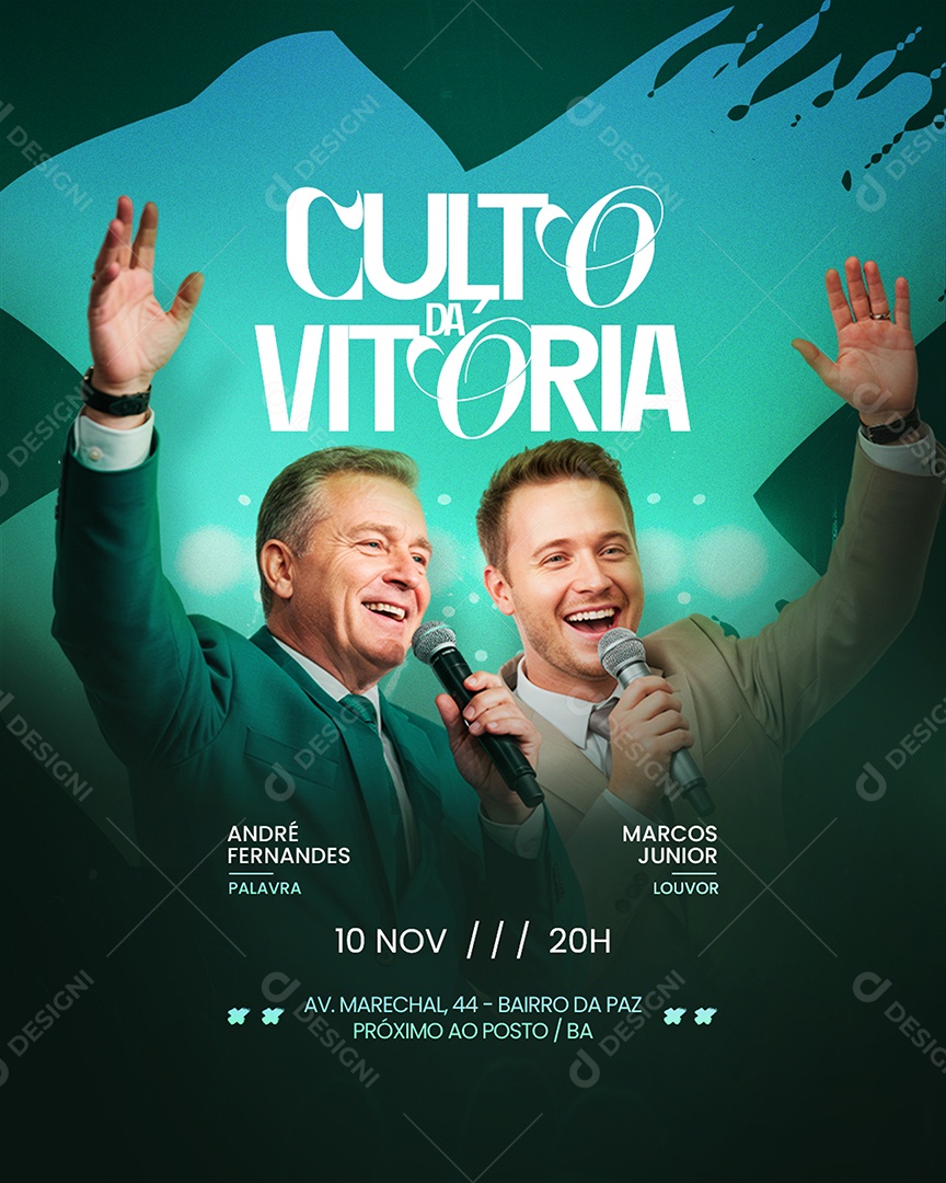 Flyer Gospel Culto da Vitória Social Media PSD Editável