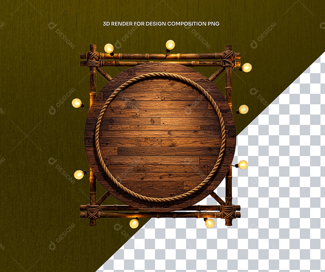 Elemento 3D Moldura De Madeira Circular Para Composição PSD