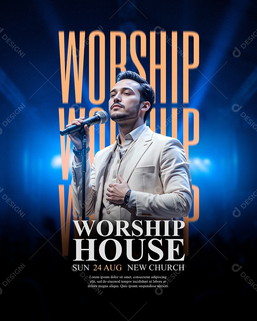 Flyer Gospel Worship House Social Media PSD Editável