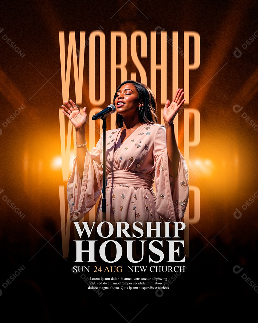 Flyer Gospel Worship House Social Media PSD Editável