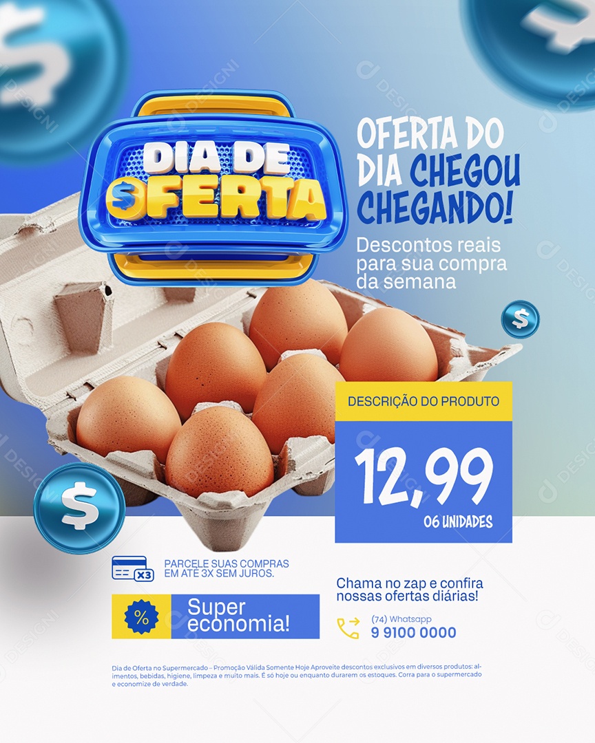 Dia de Oferta Supermercado Cartela de Ovo Super Economia Social Media PSD Editável