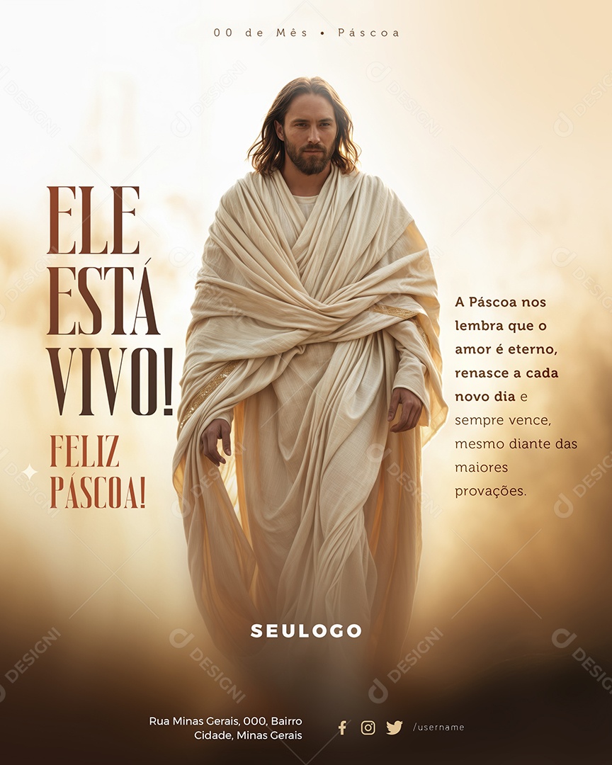 Feliz Páscoa Ele Está Vivo Social Media PSD Editável