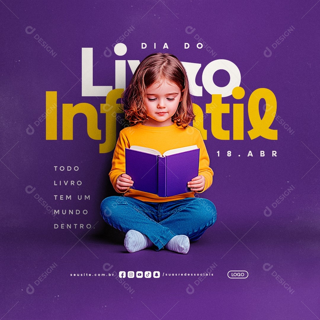 Dia do Livro Infantil 18 de Abril Social Media PSD Editável