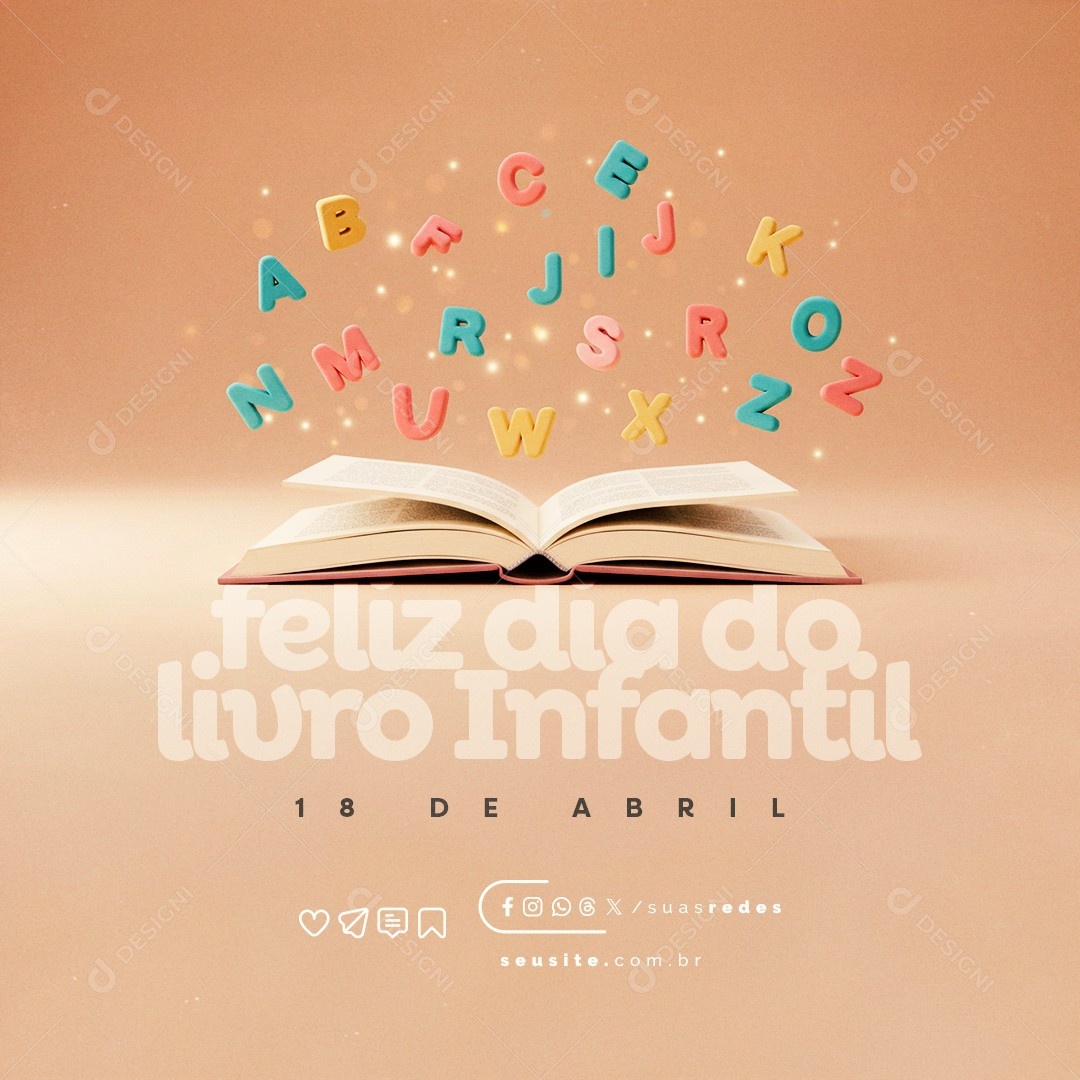 Feliz Dia do Livro Infantil 18 de Abril Social Media PSD Editável