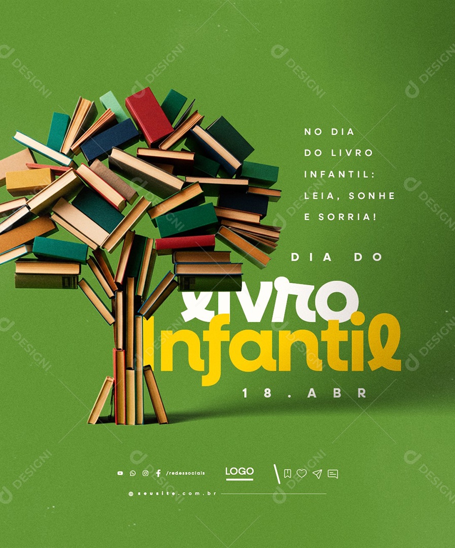 Dia do Livro Infantil 18 de Abril Social Media PSD Editável