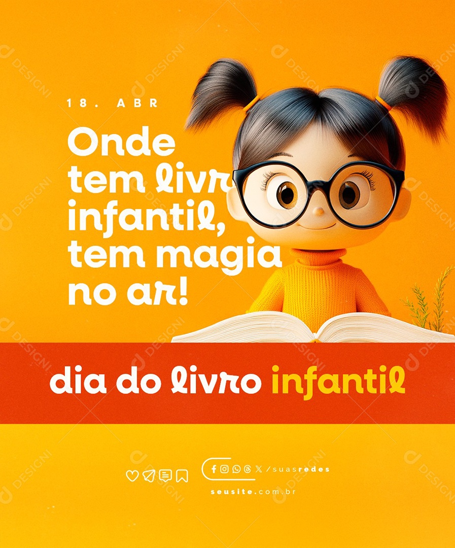 Dia do Livro Infantil 18 de Abril Social Media PSD Editável
