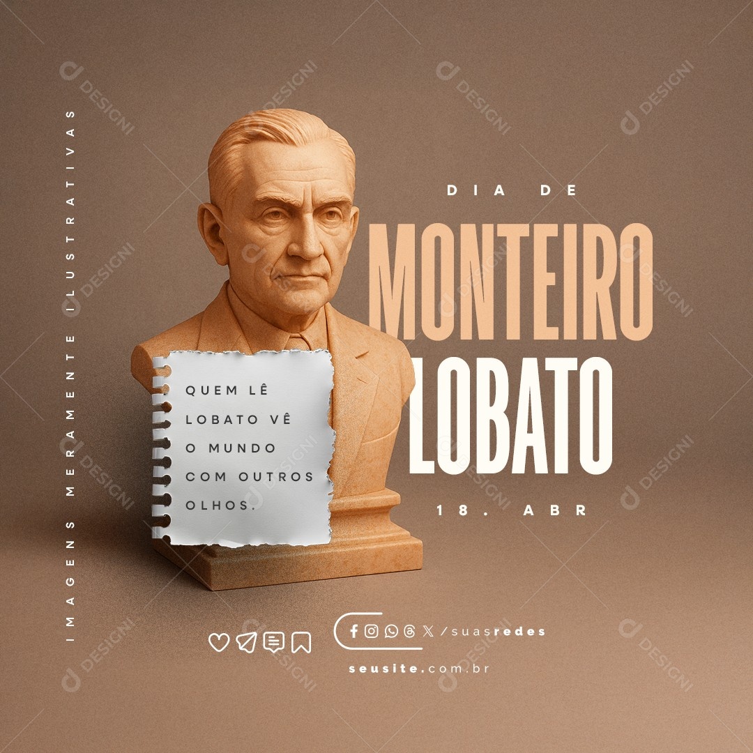 Dia de Monteiro Lobato 18 de Abril Social Media PSD Editável