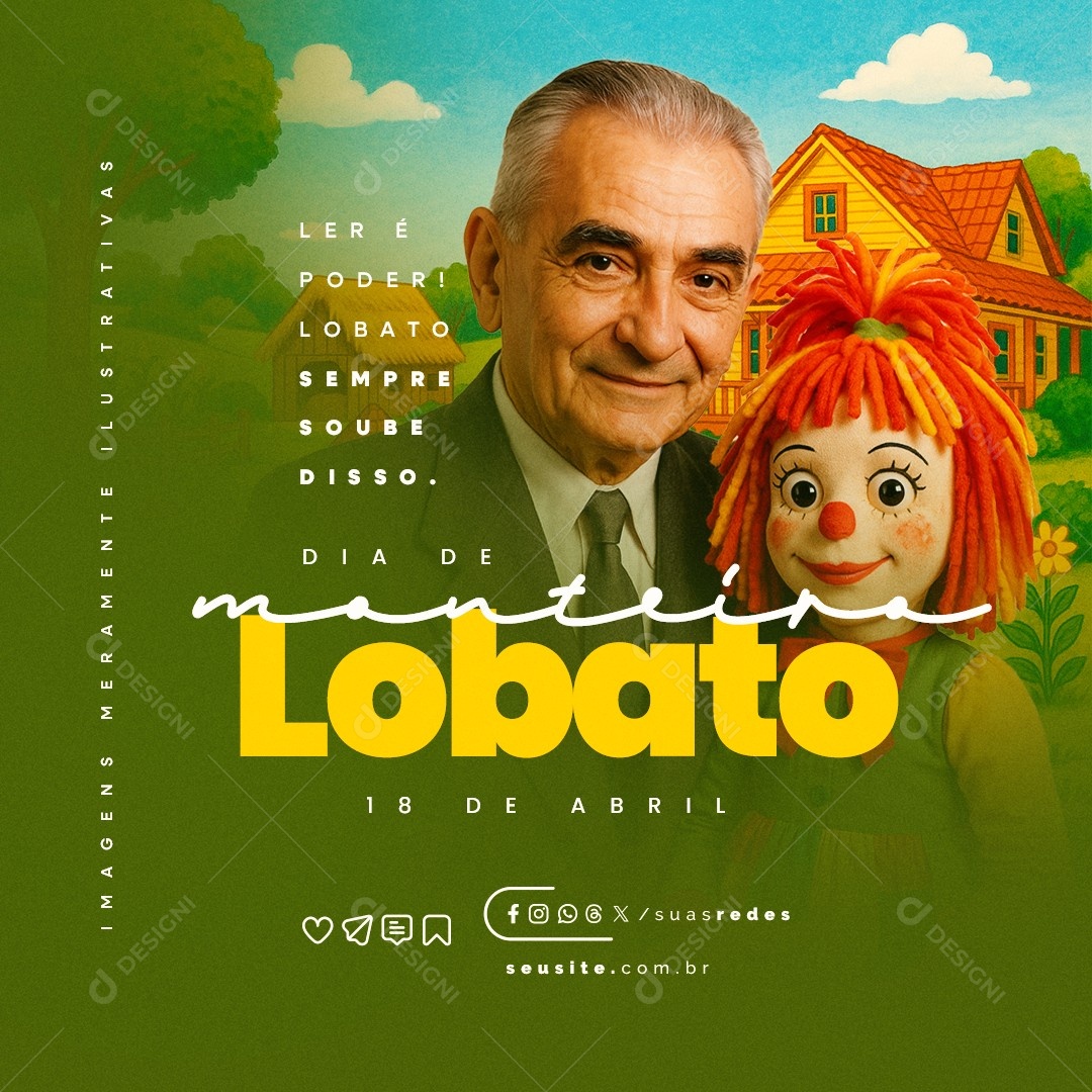 Dia de Monteiro Lobato 18 de Abril Social Media PSD Editável