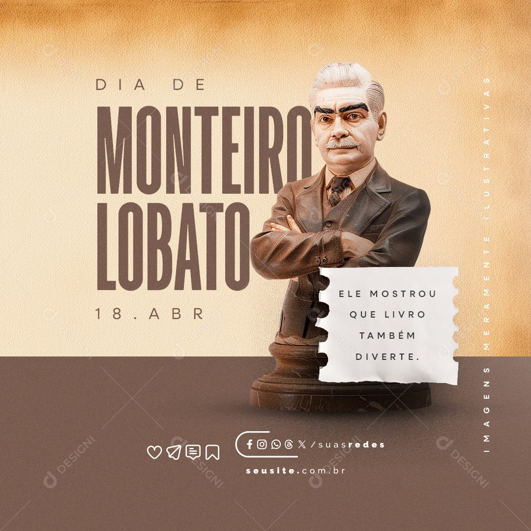 Dia de Monteiro Lobato 18 de Abril Social Media PSD Editável