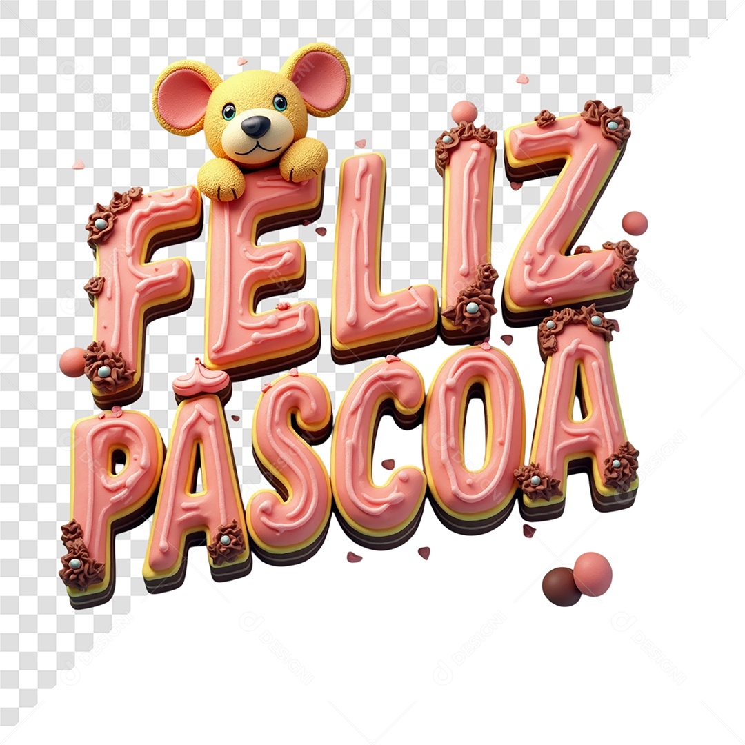Selo 3D Feliz Páscoa Para Composição PSD