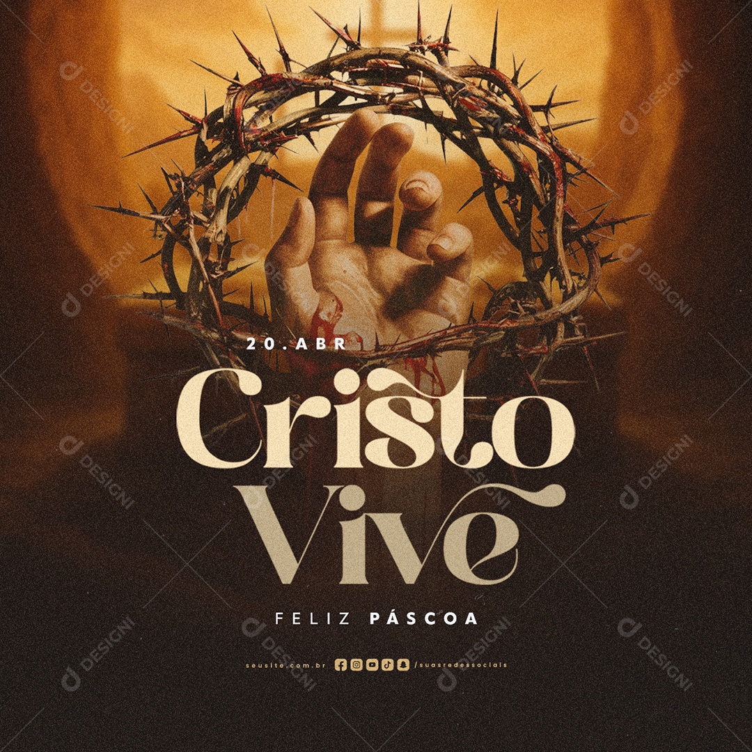 Feliz Páscoa 20 de Abril Cristo Vive Social Media PSD Editável