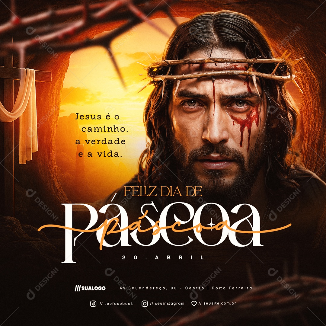 Feliz Páscoa 20 de Abril Social Media PSD Editável