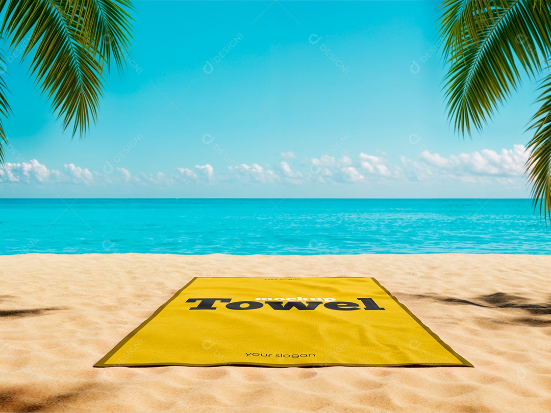 Toalha na Areia da Praia Mockup PSD Editável