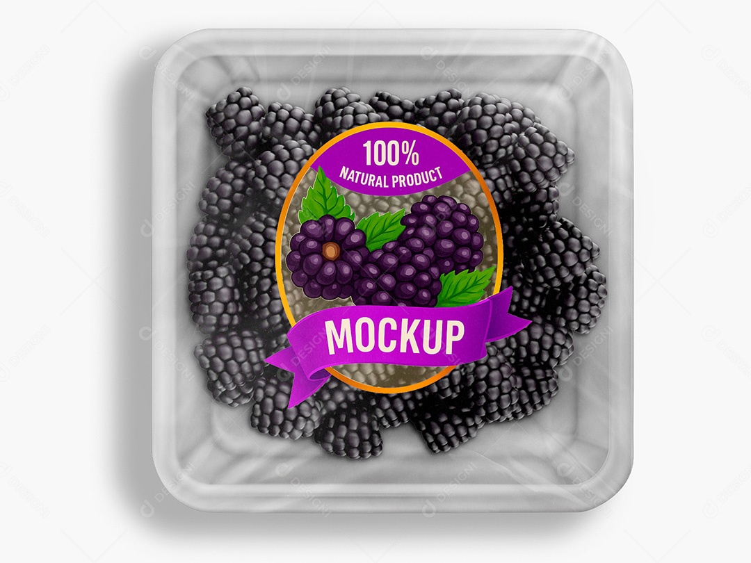 Embalagem Plástica com Amoras Mockup PSD Editável