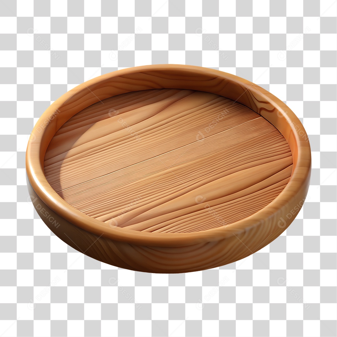 Bandeja Redonda de Madeira PNG Transparente