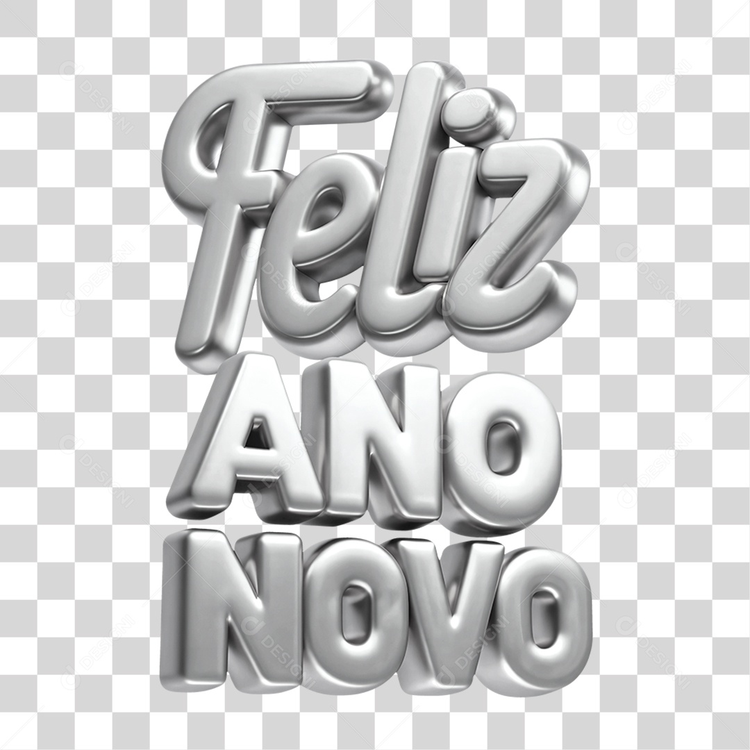 Texto 3D Feliz Ano Novo Letras Prateadas PNG Transparente