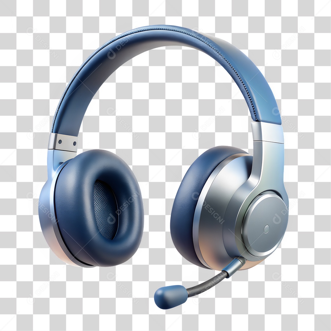 Fone de Ouvido Azul Metálico PNG Transparente