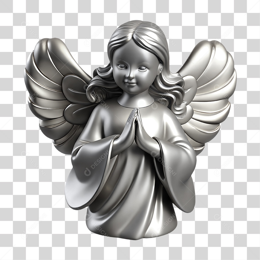 Ícone Prateado de Anjo em Oração PNG Transparente