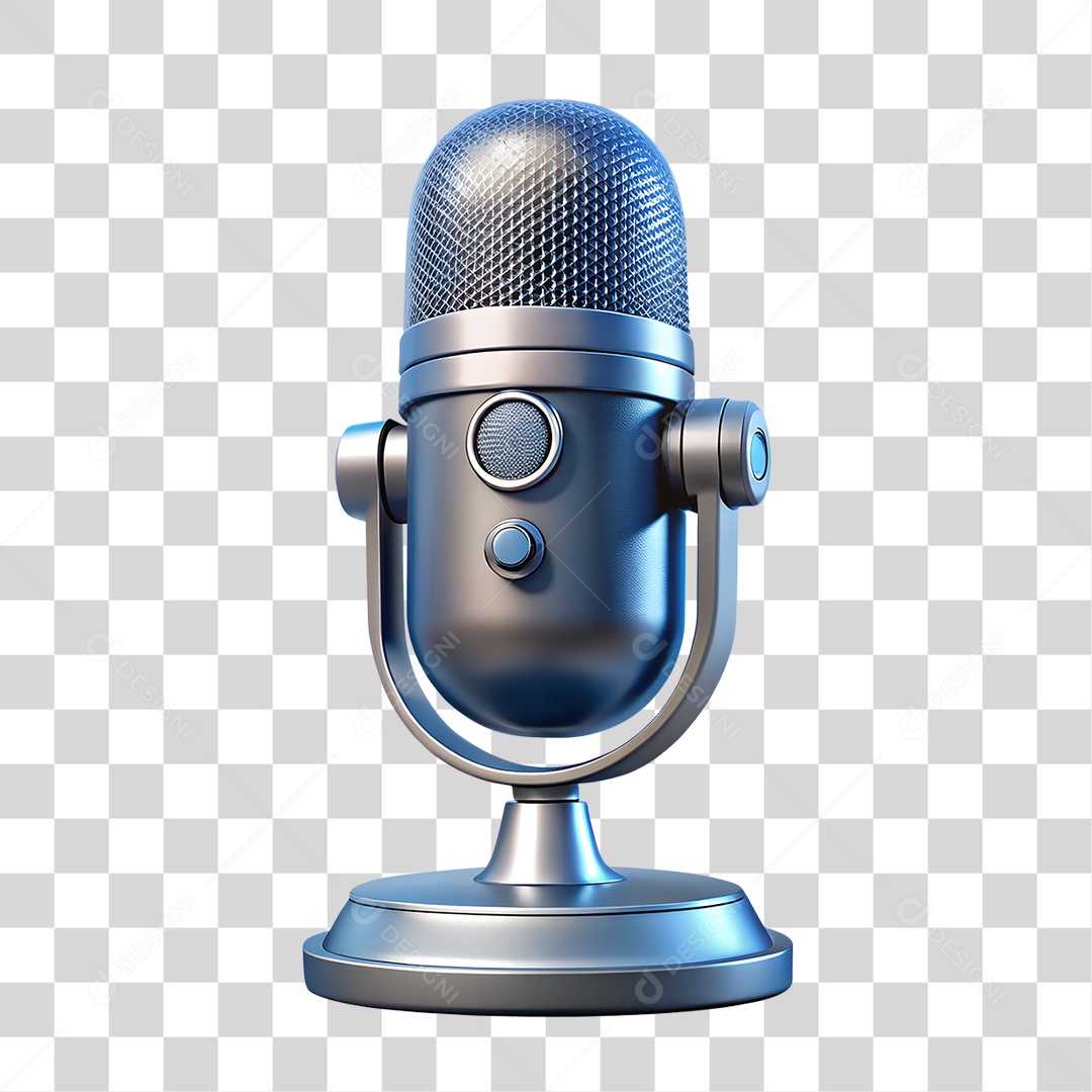 Microfone de Mesa Podcast Azul Metálico PNG Transparente