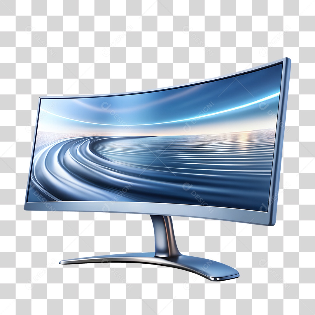 Monitor de Tela Curva Gamer Azul Metálico PNG Transparente