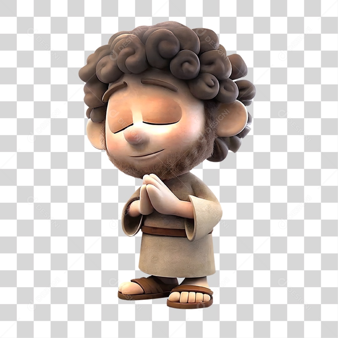 Personagem de Pastor de Ovelhas em Oração PNG Transparente