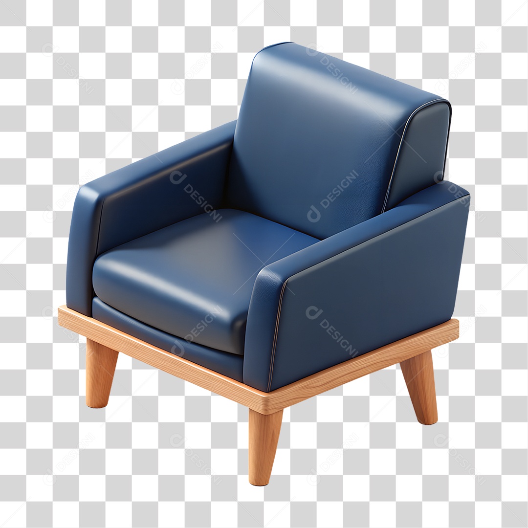 Poltrona Azul com Base de Madeira PNG Transparente