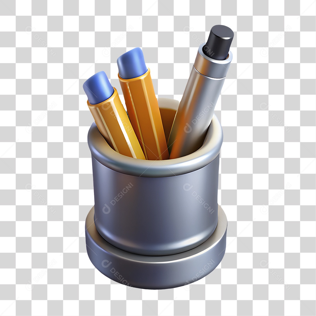 Porta Lápis Metálico com Canetas PNG Transparente
