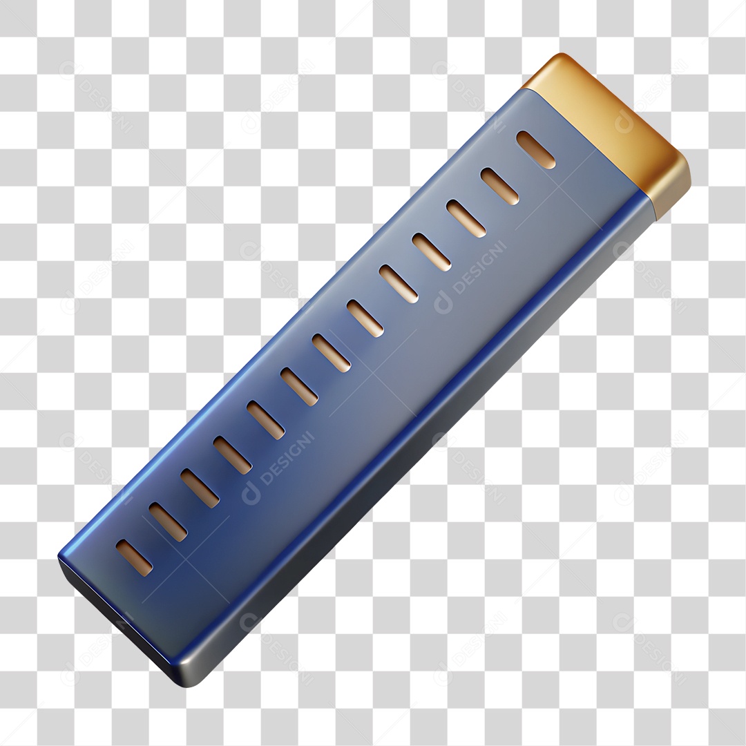 Régua Metálica Azul e Dourada PNG Transparente