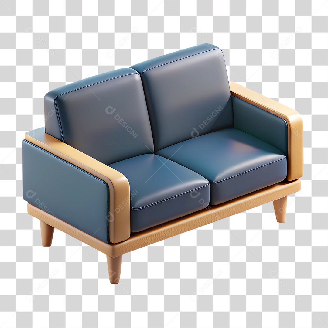 Sofá Dois Lugares Cinza com Pés de Madeira PNG Transparente