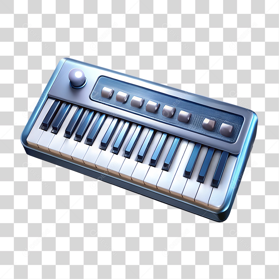 Teclado Eletrônico de Brinquedo Azul Metálico Elemento 3D PNG Transparente
