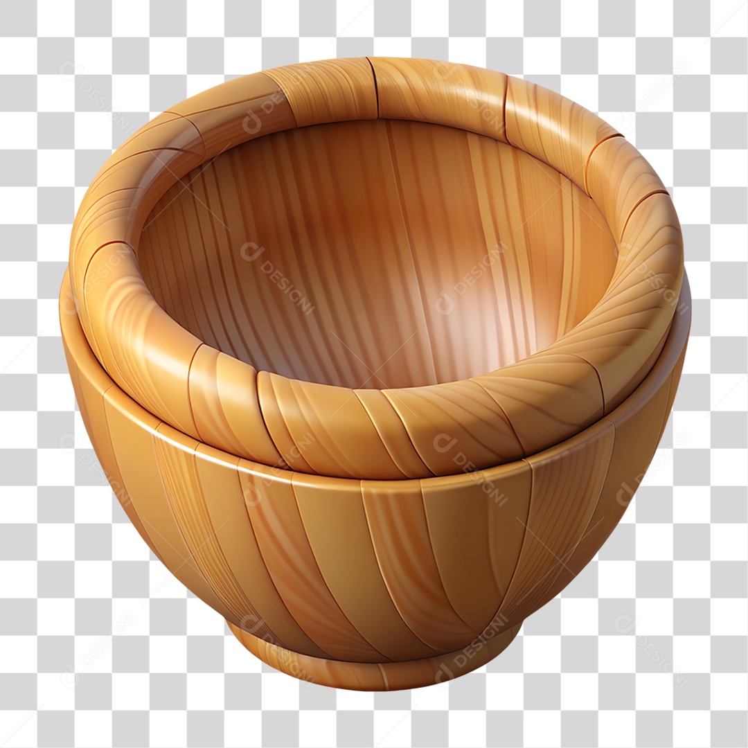 Tigela Redonda de Madeira Elemento 3D PNG Transparente