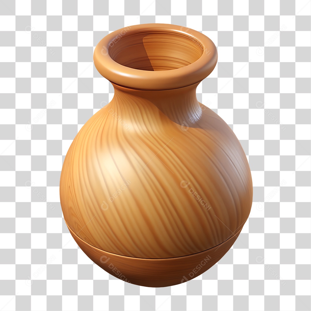 Vaso Decorativo de Madeira Elemento 3D PNG Transparente