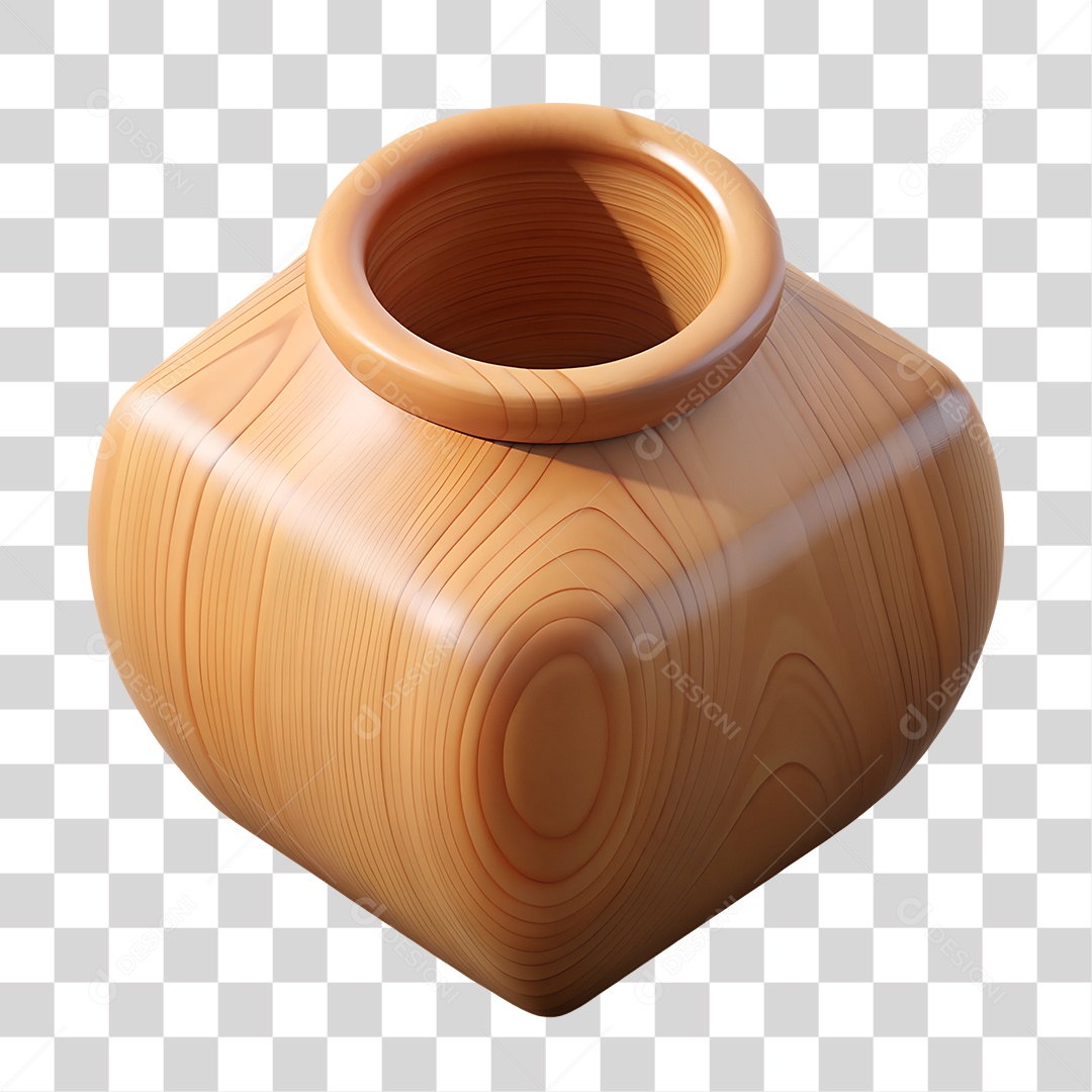 Vaso Decorativo de Madeira Elemento 3D PNG Transparente