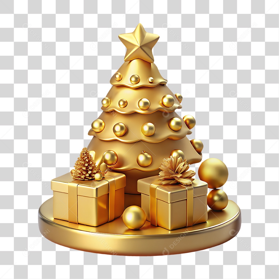 Árvore de Natal Dourada com Presentes PNG Transparente