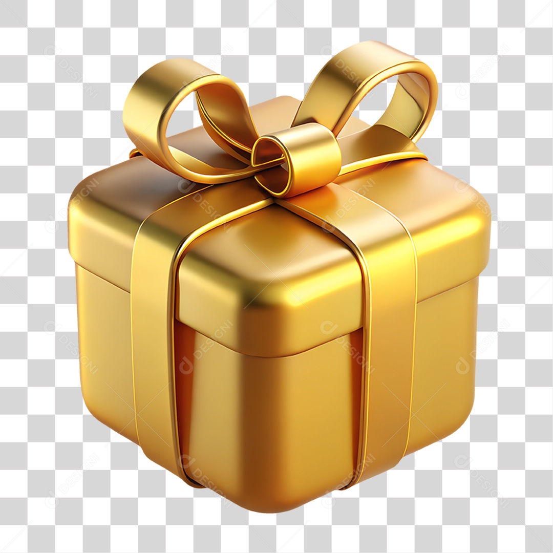 Caixa de Presente Dourada PNG Transparente