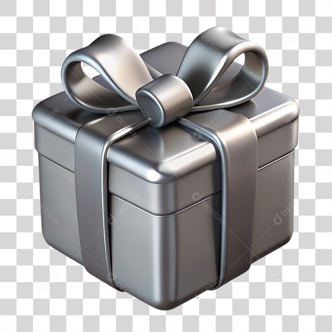 Caixa de Presente Prata PNG Transparente
