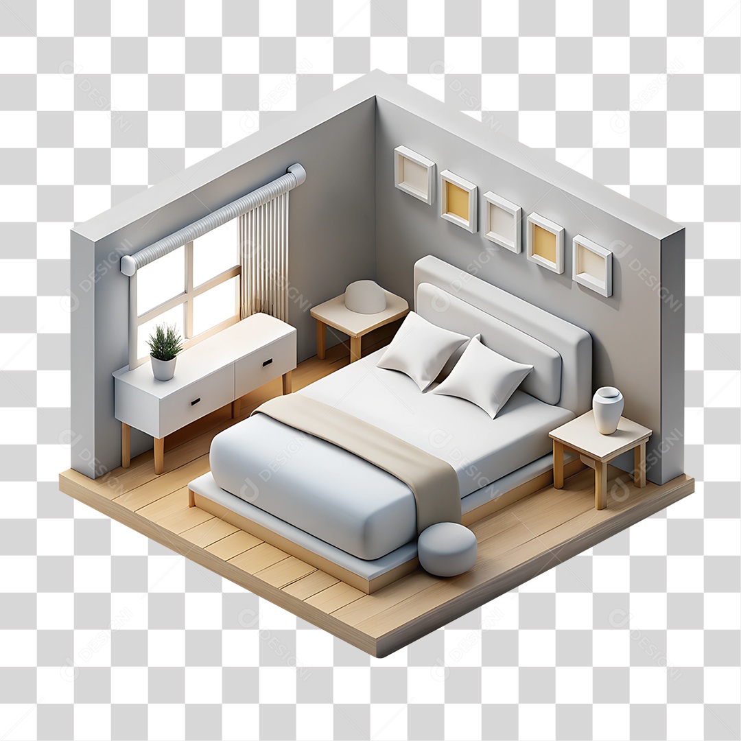 Quarto de Casal Isométrico PNG Transparente