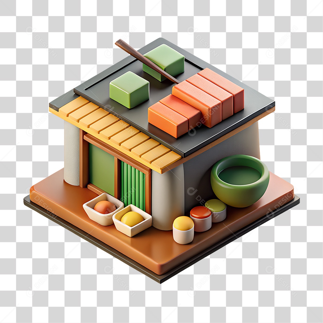 Restaurante Japonês Isométrico PNG Transparente