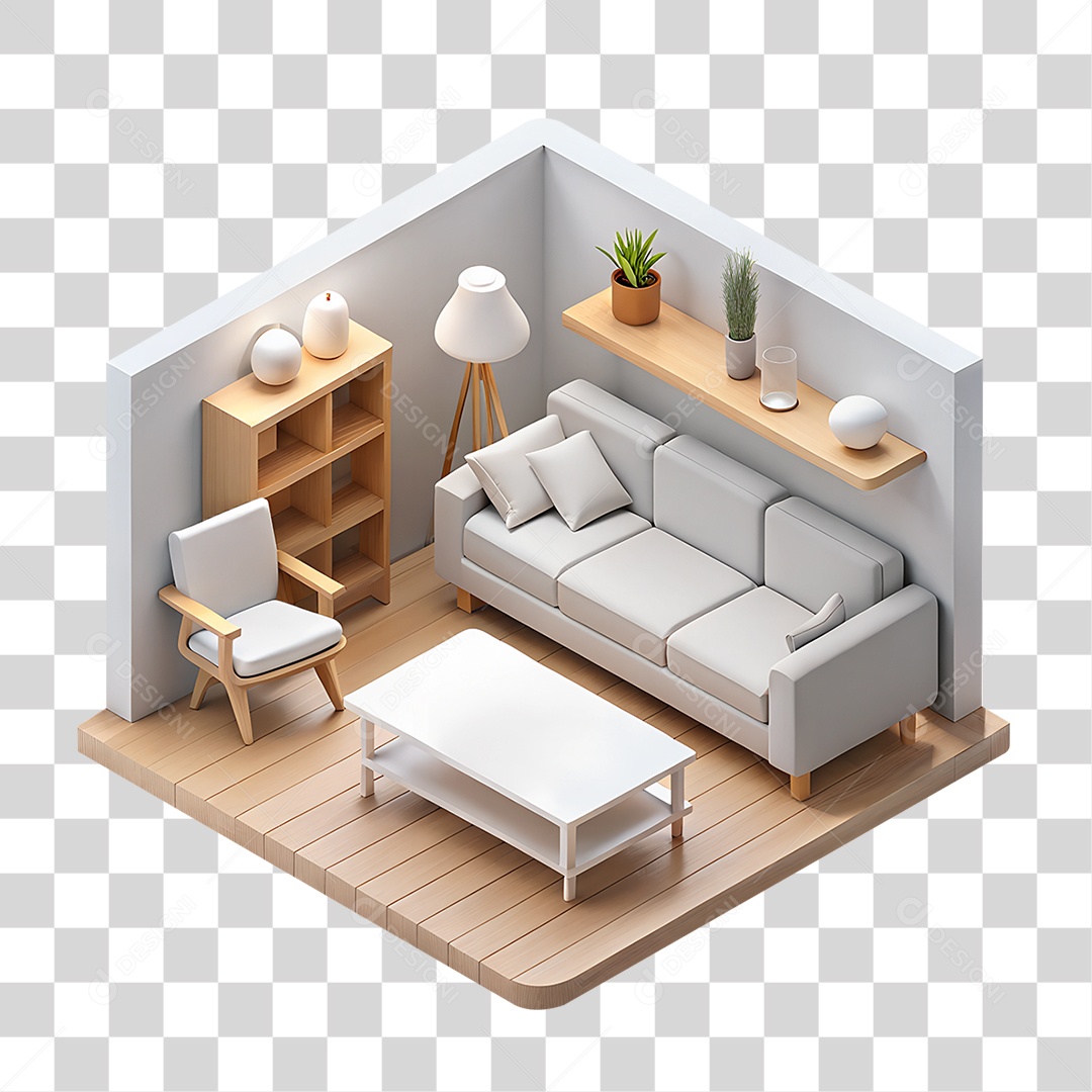 Sala de Estar Isométrica PNG Transparente