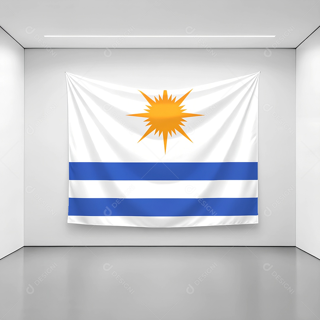 Bandeira da cidade de Palmas exposta em uma parede de uma sala