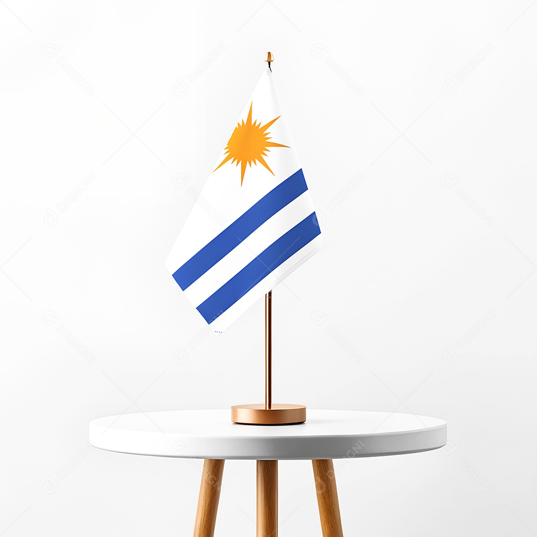 Mini bandeira da cidade de Palmas hasteada em cima de uma mesa