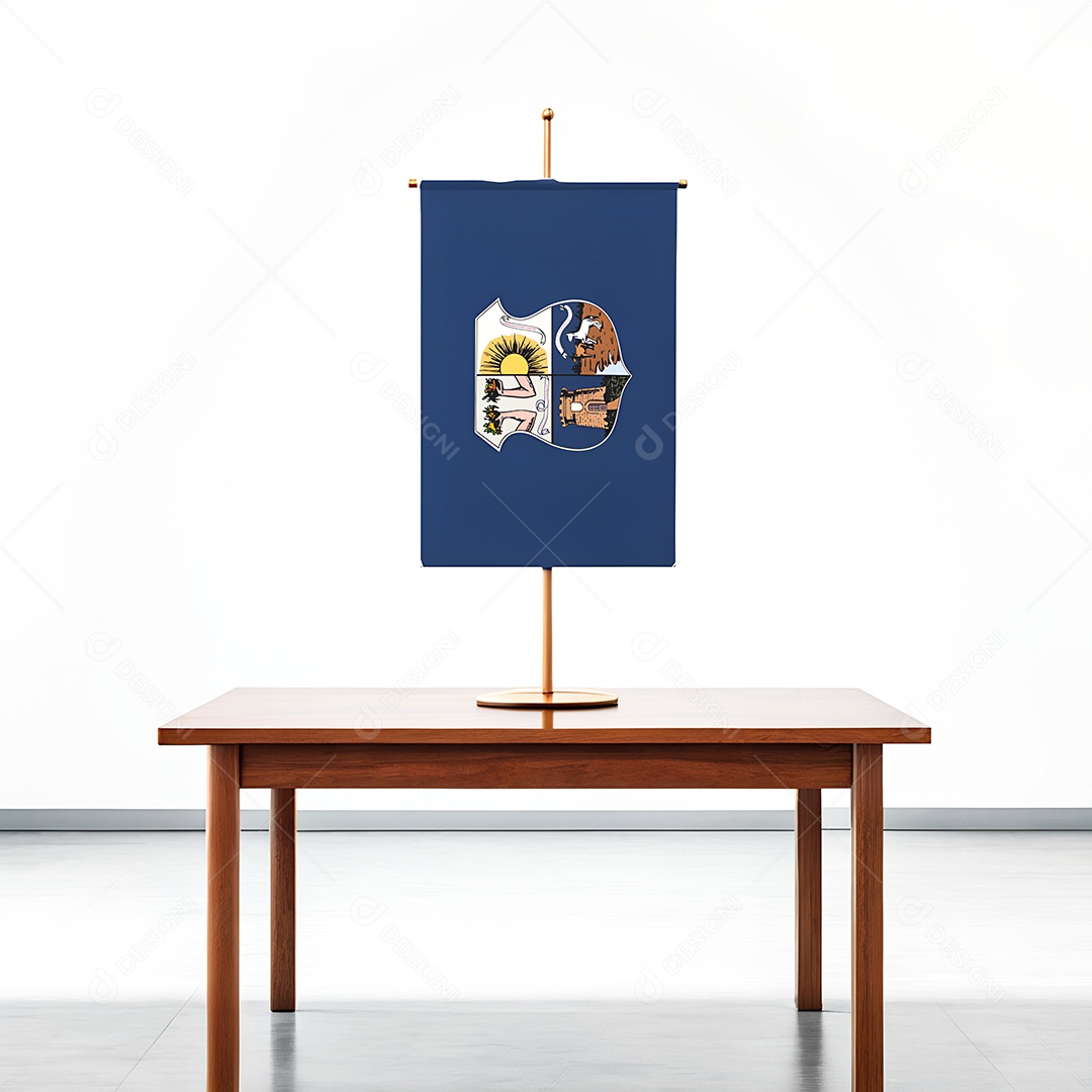 Bandeira da cidade de Belém em cima de uma mesa